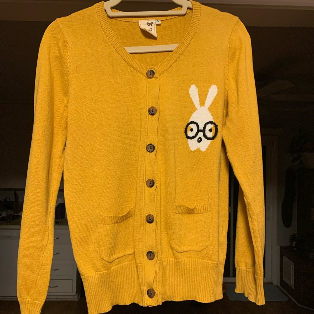 ModCloth Chuti yellow nerd bunny cardigan 🐰